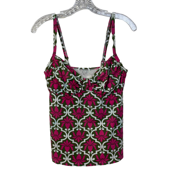 Women's LANDS' END Size 6 Swim Top Cami Adjustable Straps Pink Green Print - Picture 1 of 11